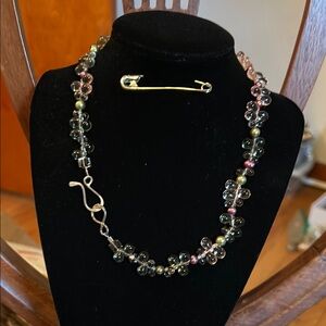 Vintage  925 Multicolor tourmaline and pearl Beaded Necklace